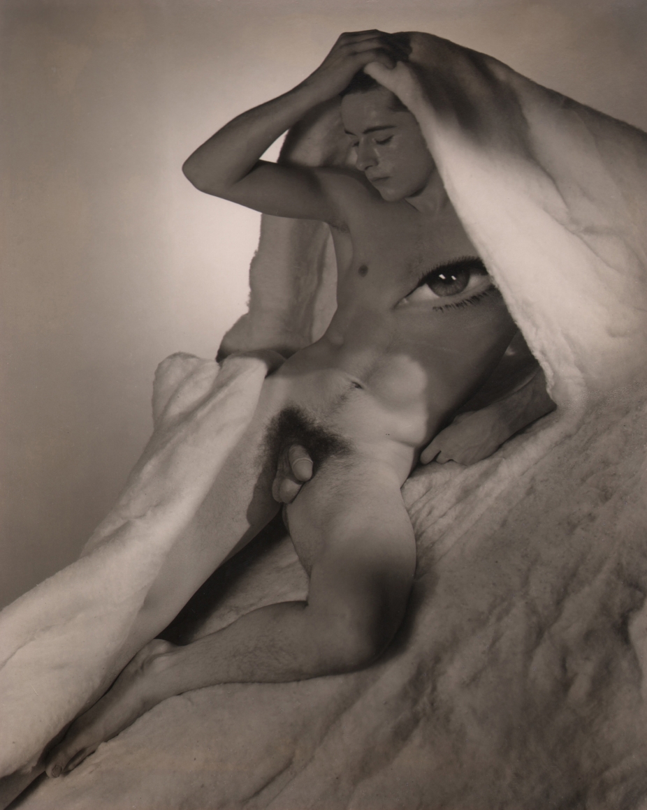 George Platt Lynes, Cyclops (Fred Danieli), 1937–1939. Reclining male nude with an eye superimposed over the chest.