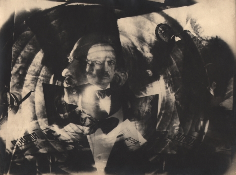 Elio Luxardo, F.T. Marinetti, ​1930. Abstract portrait featuring a man with a mustache in a tuxedo and a distortion with concentric circles.
