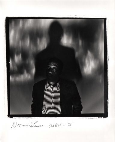Anthony Barboza, Norman Lewis - Artist, ​1976. Subject stands in the center of a square frame looking to the camera, his shadow tall behind him.